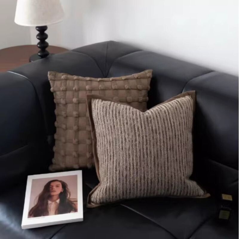 棕色系侘寂风简约条纹宽边抱枕腰枕抱枕套客厅沙发靠垫样板间靠枕