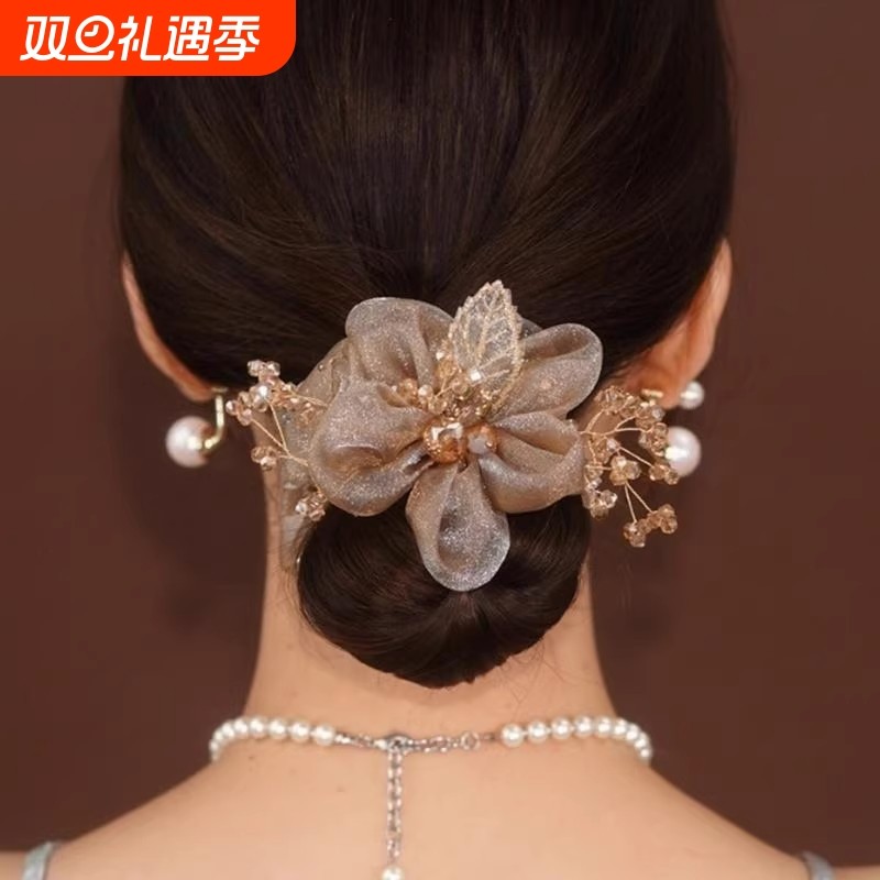 网红2025新款头花发圈大肠高级感头绳女扎头发绳皮筋头饰夏季水钻