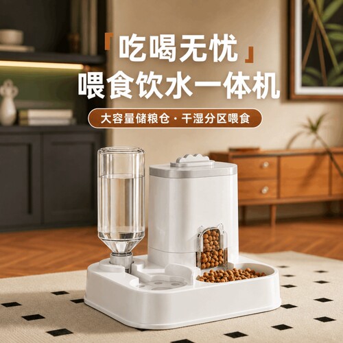 猫碗狗碗猫食盆双碗猫咪自动喂食器饮水机一体猫盆狗狗碗宠物用品