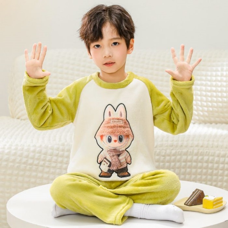 男童法兰绒睡衣秋冬季加绒加厚中大童男孩女孩子儿童珊瑚绒家居服