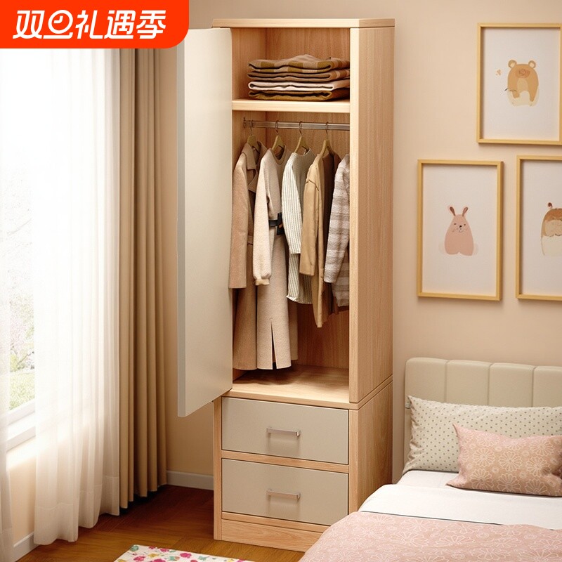 实木芯衣柜家用卧室床边单门挂衣柜2025新款简易推拉门小型衣柜子