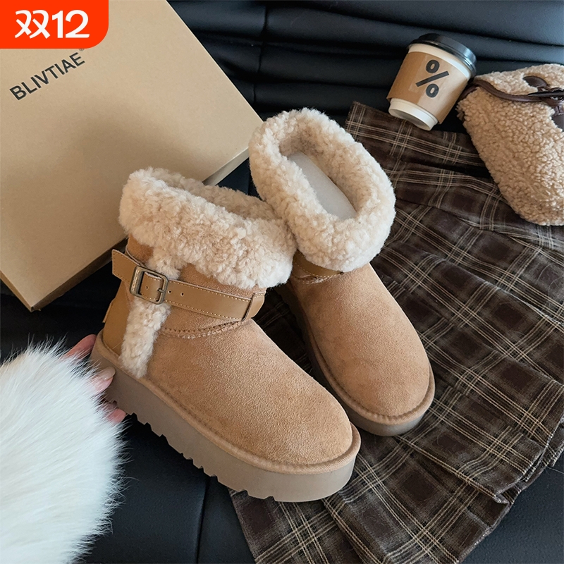 2025冬季东北厚底中筒骑士雪地靴女款羊皮毛一体靴子翻毛雪地棉鞋
