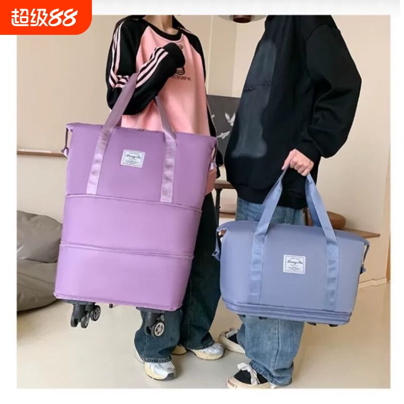 万向轮可扩展行李包超大容量干湿分离收纳健身包旅行包黑色红色