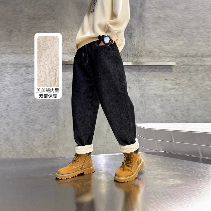 男童加绒牛仔裤子羊羔绒一体绒保暖儿童中大童长裤一条过冬k10