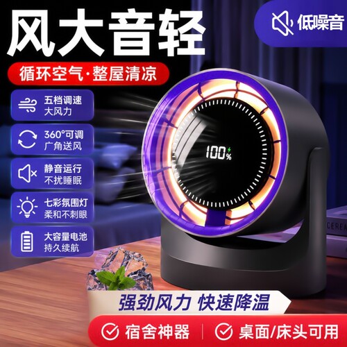 2026新款桌面小风扇制冷小型usb充电风扇学生上课静音办公室桌迷你便携宿舍挂壁超强力家用台式厨房无叶循环