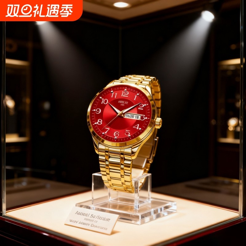 手表男款机械风全自动防水高级感全自动男表数字双日历防水腕表男