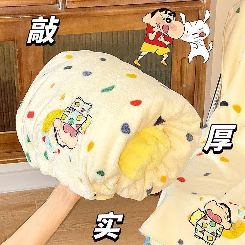 可爱蜡笔小新浴巾三件套柔软吸水不掉毛干发帽洗澡毛巾成人珊瑚绒