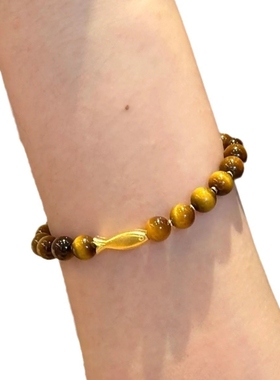 复古虎眼石串珠小黄鱼手链女小众设计弹力绳国潮复古风手链手饰