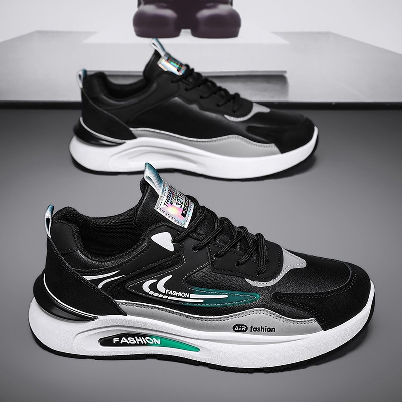 鞋子男秋季新款皮面防水运动鞋潮流百搭休闲老爹鞋软底防滑跑步鞋