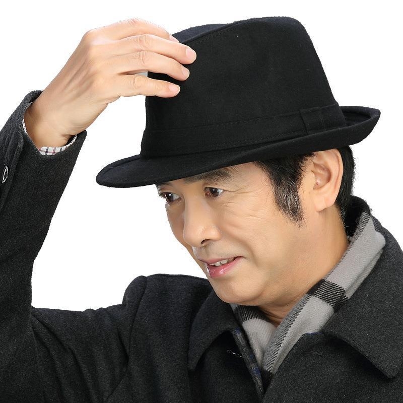 男士帽子冬毛呢保暖男春秋礼帽秋冬中老年人爵士帽冬天老人帽黑色