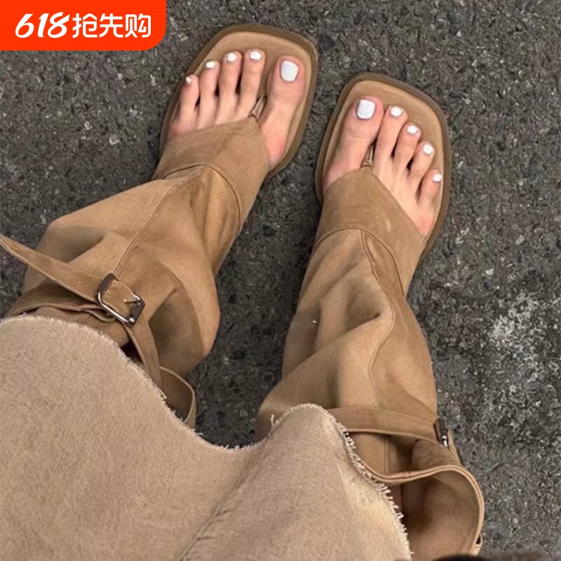 夹趾凉靴夏款2026新款美拉德裤管靴波西米亚增高罗马凉鞋女露趾
