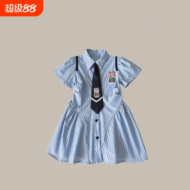 女童夏季新款女孩连衣裙朱迪兔子儿童衣服学院风JK裙子警官POLO裙