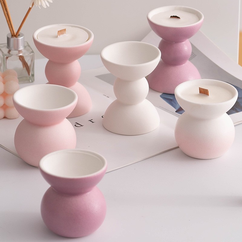 北欧风烛台陶瓷浪漫烛光晚餐道具香薰蜡烛台小烛杯节日气氛围布置