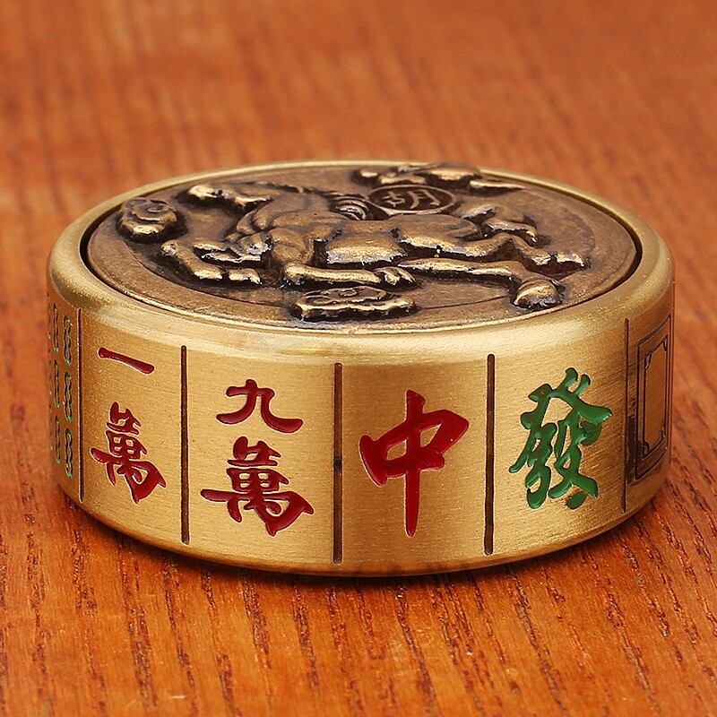 黄铜麻将神器马上胡手把件一万东风胡牌可旋转解压胡牌摆件工艺品