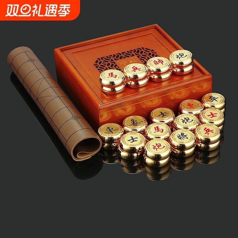 金色实心大号象棋 无磁性高档中国象棋 送礼首选金属象棋礼盒