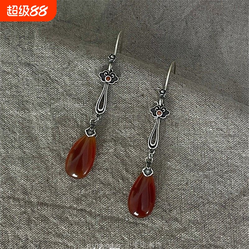 一念关山任如意同款中式耳钩耳坠红色水滴耳环复古典雅汉服耳饰