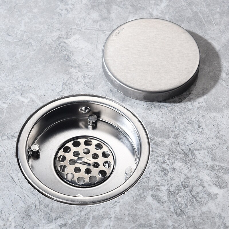 跨境圆形隐形地漏镶砖304不锈钢防臭盖卫生间淋浴房下水110大口