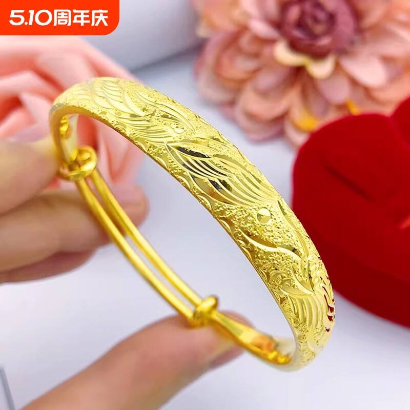 金店同款加厚加重磨砂10n婚庆龙凤印字推拉镀金沙金手镯女首饰品