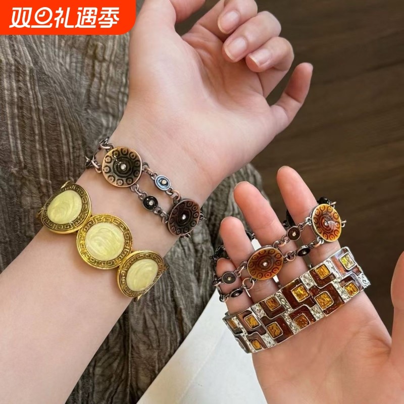复古做旧宽边滴釉手镯女中古vintage轻奢高级感手环小众设计手