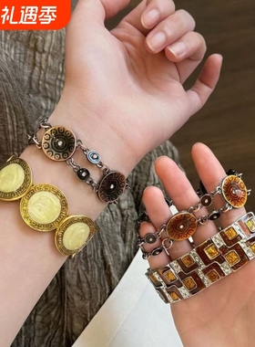 复古做旧宽边滴釉手镯女中古vintage轻奢高级感手环小众设计手饰