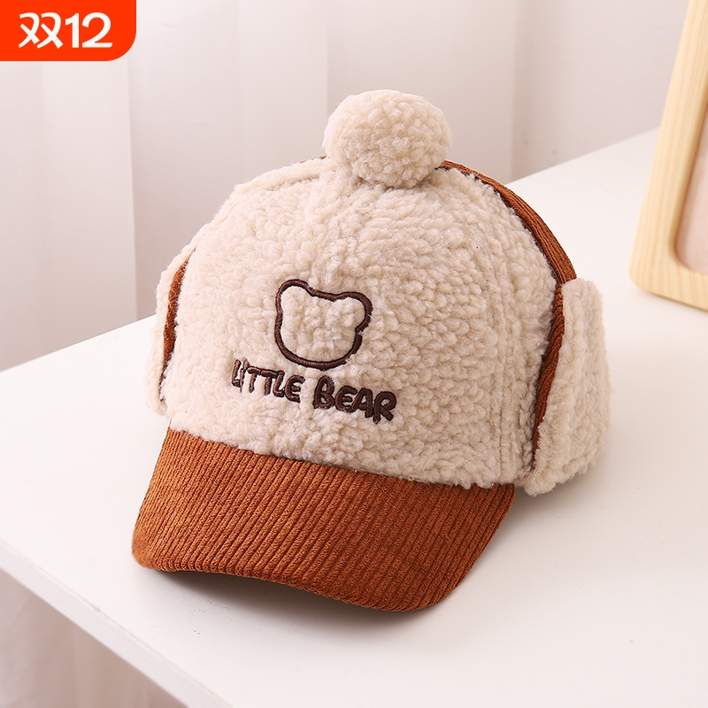 儿童帽子秋冬季鸭舌帽男童护耳帽加厚保暖冬天防风宝宝棒球帽纯棉