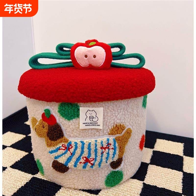 腊肠狗桌面收纳盒羊羔毛整理筐车载带盖零食杂物篮新年礼物储纳筐,收纳整理,收纳筐,淘宝优惠券,粉丝福利购,淘宝优惠卷