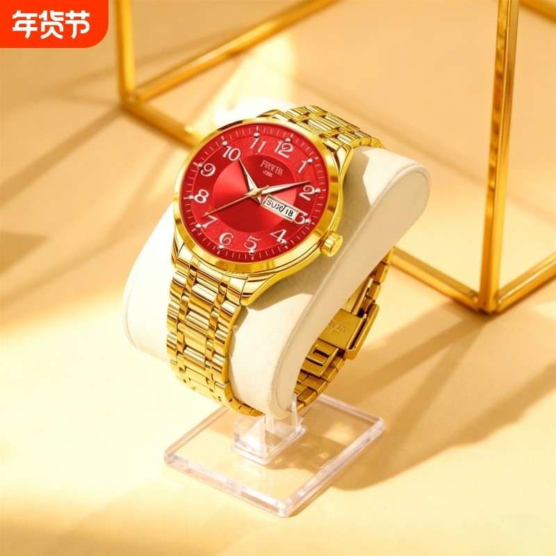 正品瑞士2024新款手表男士全自动机械风防水精钢带双日历男表夜光