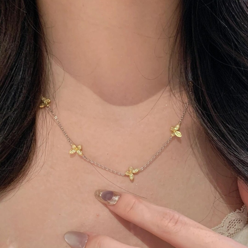 925法式轻奢复古分金镶钻蝴蝶项链百搭细链叠戴简约设计感锁骨链
