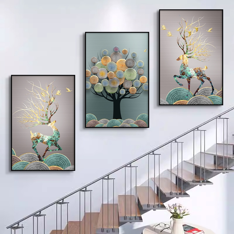 楼梯装饰画客厅壁画沙发背景墙贴画三联墙画装饰品物卧室餐厅挂画图片