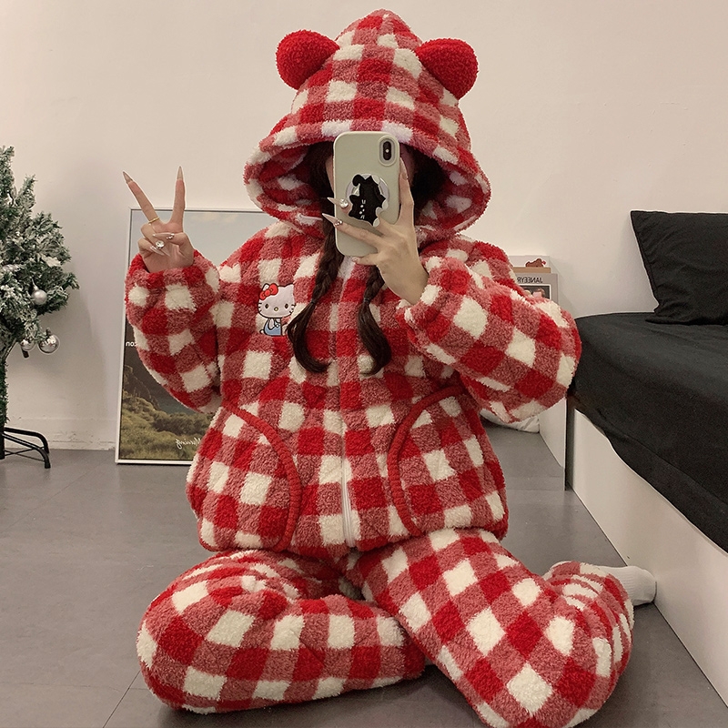 睡衣女款2025新款秋冬季三层夹棉