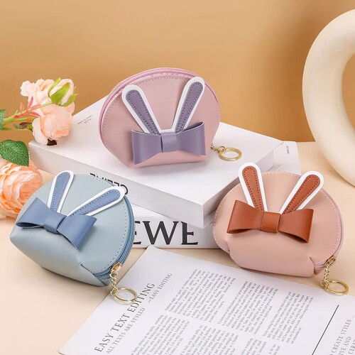 可爱蝴蝶结零钱包女新款简约拉链钥匙扣卡包小钱包挂件口红收纳包