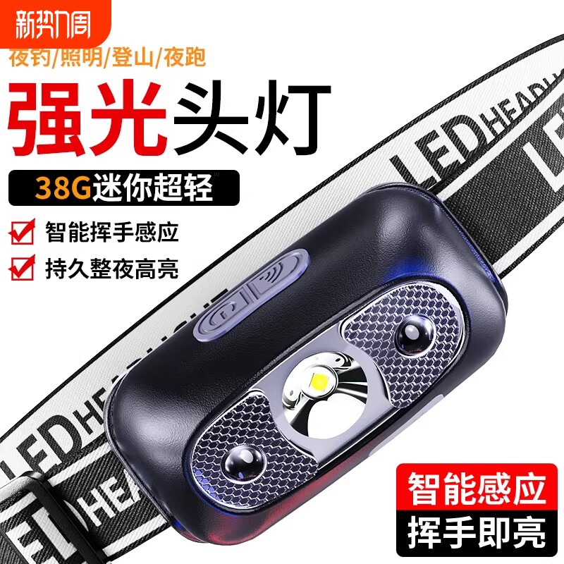 强光头灯智能感应夜钓灯钓鱼专用远光手电筒便携户外超长续航头戴