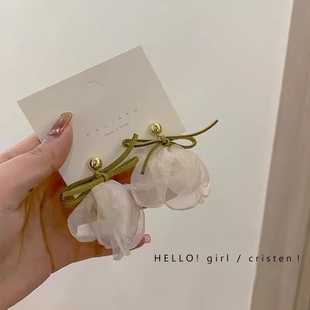 雪紡布花朵耳環(huán)2022年新款 仙氣十足 潮氣質(zhì)耳釘女小眾設(shè)計感耳飾