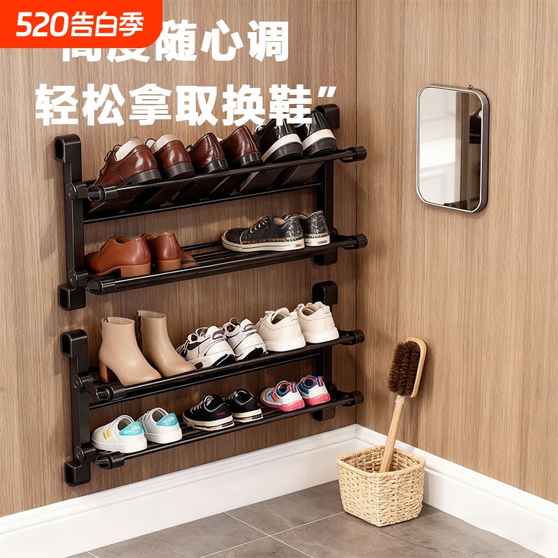 可折叠门后鞋架壁挂式拖鞋打孔卫生间多层收纳神器宿舍省空间鞋子