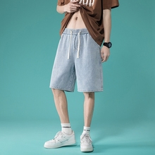 牛仔短裤男2024夏季新款潮牌篮球运动裤子宽松直筒浅色五分裤薄款