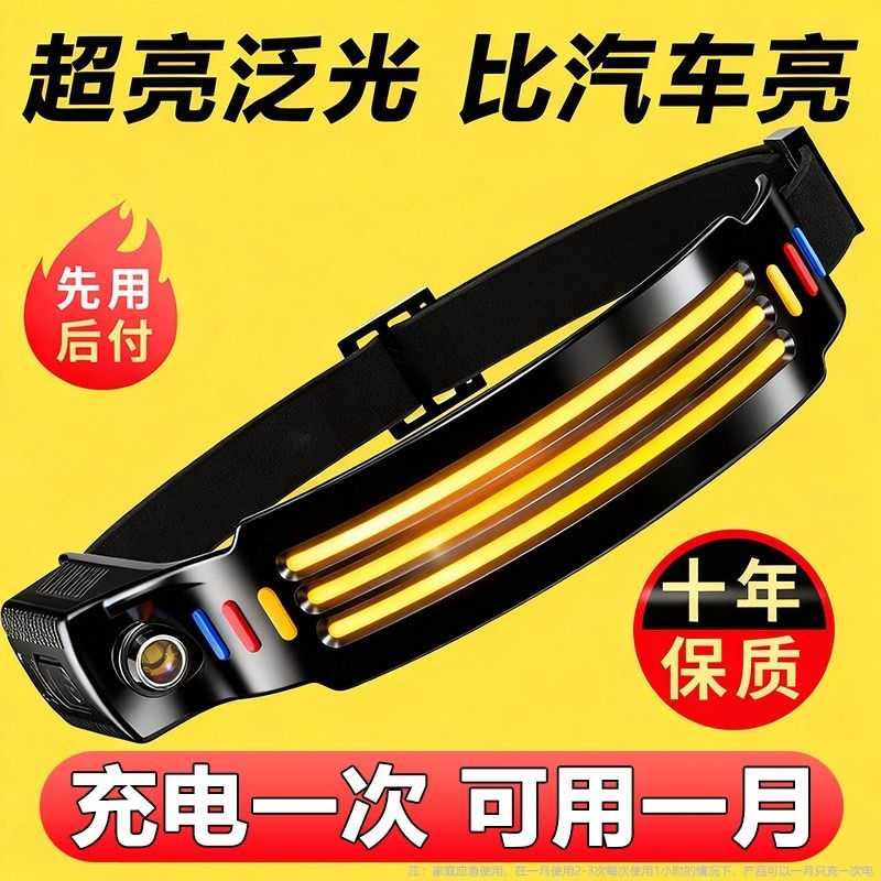 微笑鲨强光耐用头灯安全帽专用感应头戴式超亮户外COB工作头盔灯
