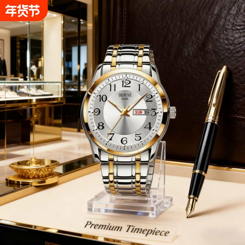 手表男款防水高级感全自动男表数字双日历防水腕表男机械风全自动