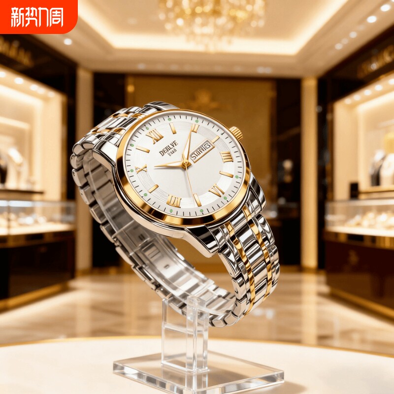 男款手表防水石英腕表高级感男士全自动非机械表正品名牌钢带商务