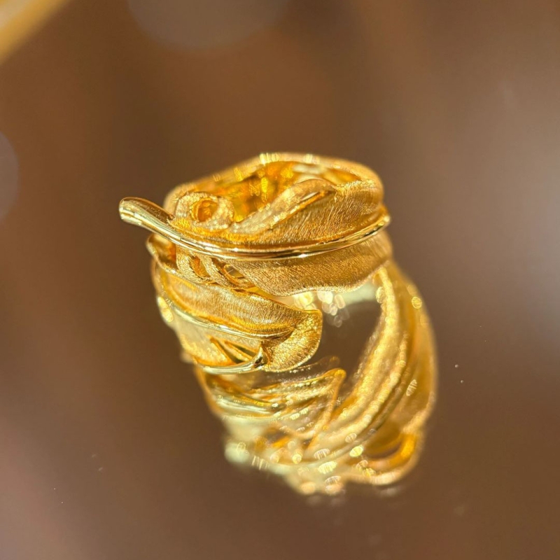 法式中古vintage 镂空拉丝羽毛戒指女小众时尚轻奢高级感小众手饰