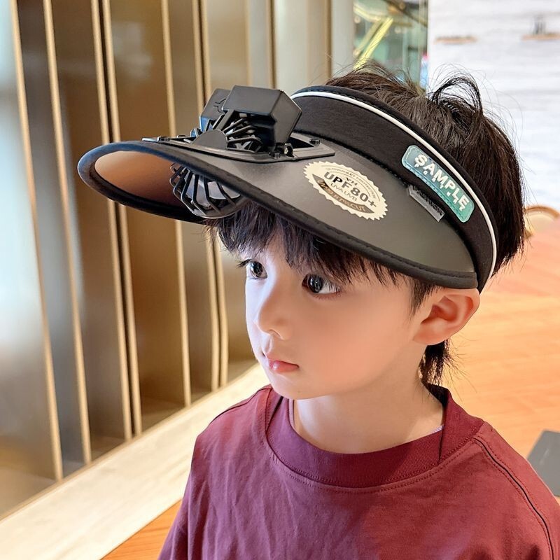 儿童防晒帽夏款男孩遮阳帽带风扇空顶帽女童防紫外线大檐宝宝帽子图片