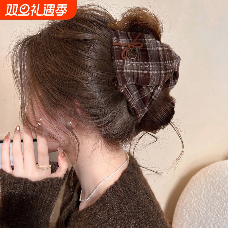韩系蝴蝶结抓夹女高端2025新款大号复古发夹后脑勺盘发鲨鱼夹秋冬