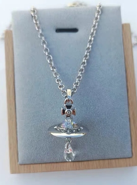 vivienne西太后奥地利立体水晶土星项链女 经典星球水滴大钻吊坠