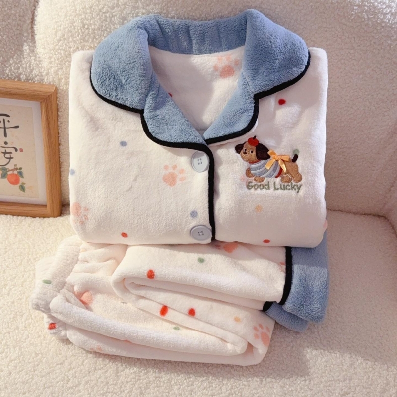 冬季女童加厚保暖家居服睡衣套装
