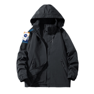 NASA冲锋衣男女户外登山服外套可拆卸帽子防风防水夹克女内胆黑色