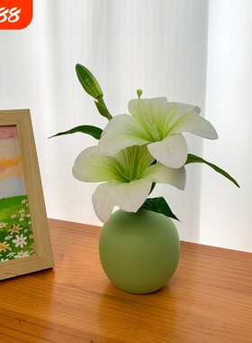 小清新仿真百合花假花陶瓷花瓶