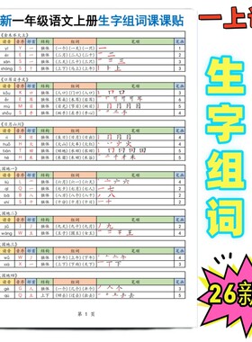 一上语文生字组词课课贴每日一练