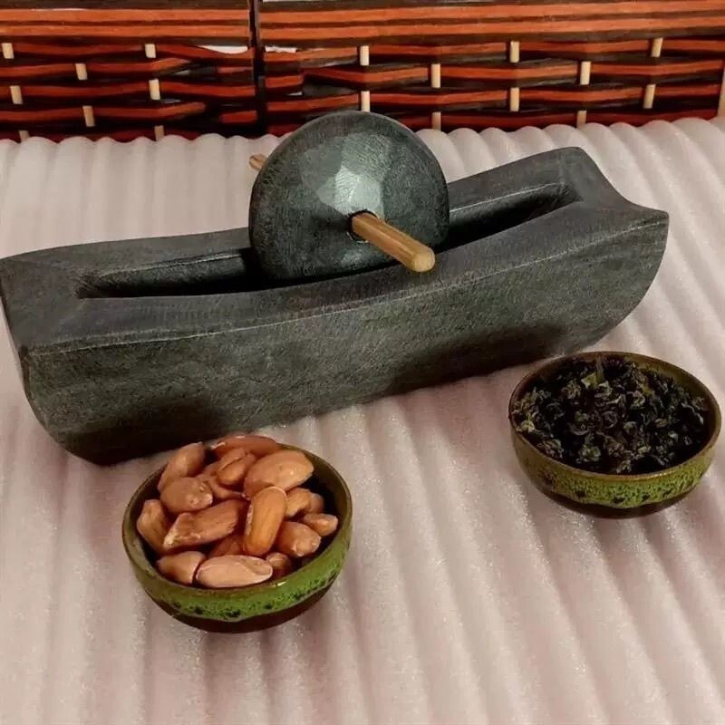曲阳石磨唐代青石茶器中药研磨老式碾子手工研磨器老式茶叶研磨钵