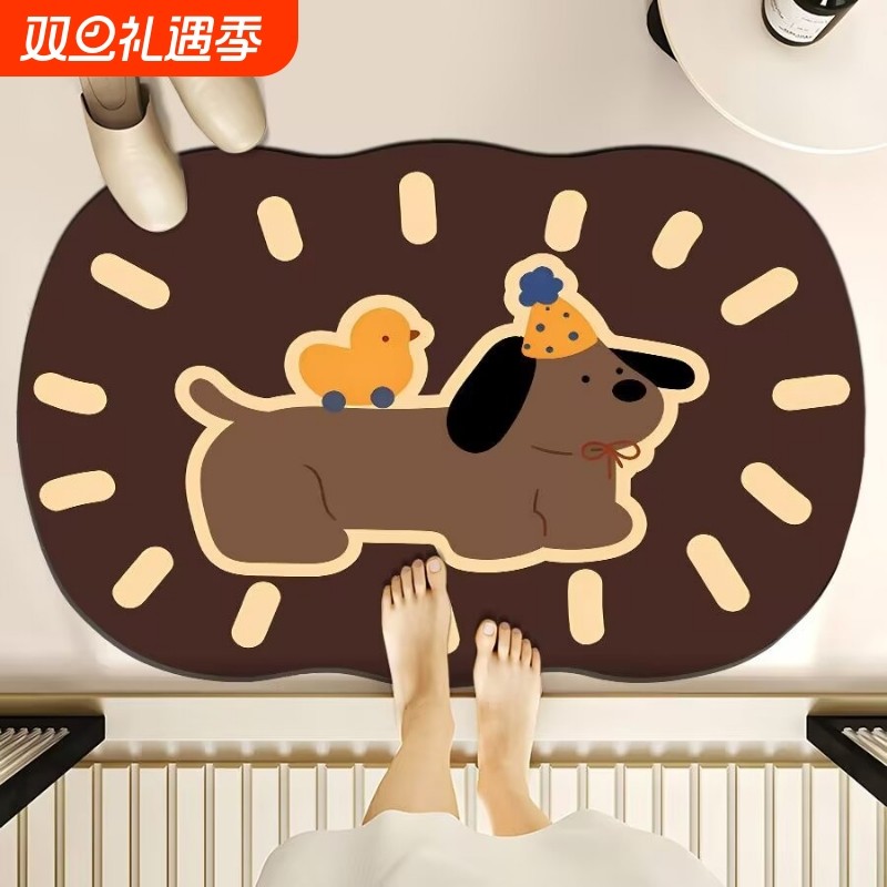 浴室地垫卡通硅藻泥风格地垫家用吸水速干卫生间脚垫玄关入户门垫