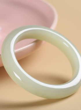 爆款新疆羊脂玉白镯和田玉同款女镯子晴水圆条白玉晴水手镯仿女款