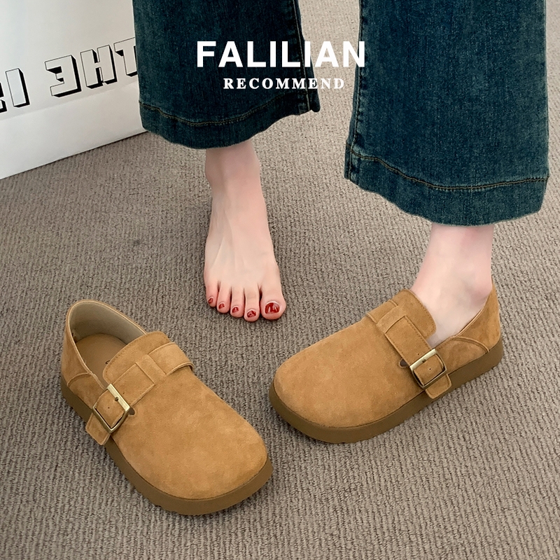 勃肯鞋女2025新款秋冬爆款一脚蹬单鞋厚底全包博肯女鞋子休闲棕色